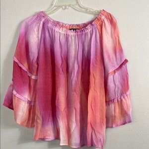 Zac & Rachel Pink and Orange Ruffled Bell Sleeve Blouse